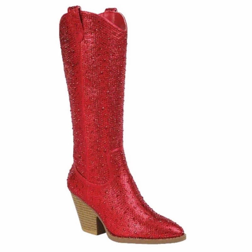 New Red Rhinestone Blingy Western women’s Cowboy Tall Boots Size 8.5